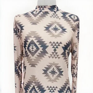 Avery Apparel XL Mesh Aztec Long Sleeve Top Geometric Southwestern Print